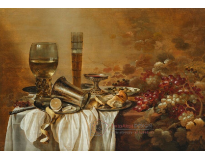 A-8443 Pieter Claesz a Roelof Koets - Zátiší se stříbrným pohárem, čínskou mísou, citrony a hrozny