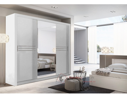 IDEA 11, šatní skříň s posuvnými dveřmi 250cm, bílá / zrcadlo