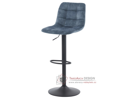 AUB-711 BLUE4, barová židle, černá / látka modrý samet