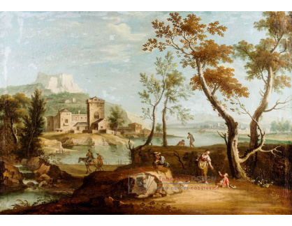 DDSO-1731 Joseph Stephan - Idealizovaná jižní říční krajina s hradem