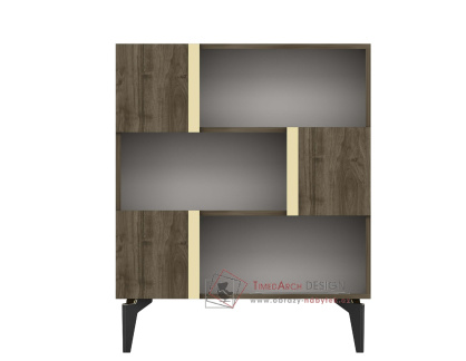 INLET, regál 3-dveřový, ořech / zlatá