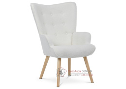 AK-309 WT2, křeslo - ušák, přírodní / látka bouclé bílá