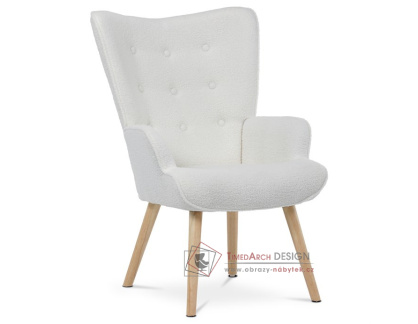 AK-309 WT2, křeslo - ušák, přírodní / látka bouclé bílá