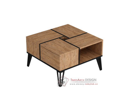 NIRVANA, konferenční stolek 71.8x71.8cm, černá / borovice Atlantic