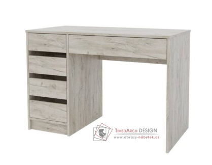 SAXMAN 110, pracovní stůl s 5-ti zásuvkami - levý, dub craft šedý