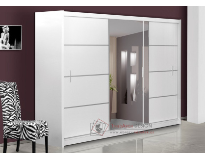 VISTA, šatní skříň s posuvnými dveřmi 250cm, bílá / zrcadlo