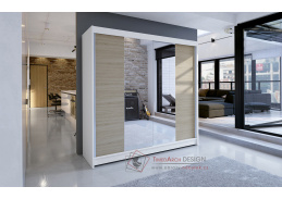 TAISA II, šatní skříň s posuvnými dveřmi 180cm, bílá / dub sonoma / zrcadla