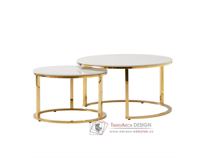 DEVNET 2 NEW, konferenční stolek - sada 2ks, zlatá / imitace mramoru