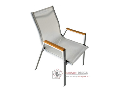 BONTO, zahradní stohovatelná židle, bílá ocel / dub