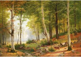 KO IV-9 Jacobus Johannes van Poorten - Romantická krajina s jelenem na břehu potoka