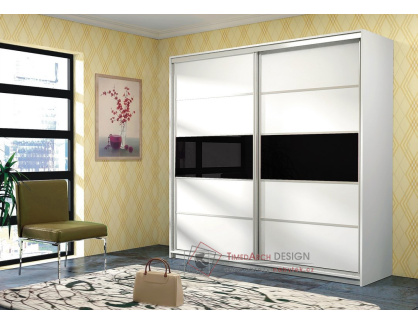 DUBAJ, šatní skříň s posuvnými dveřmi 220cm, bílá / černé sklo