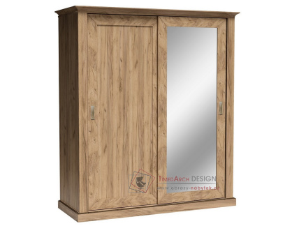 GOLETA A183, šatní skříň s posuvnými dveřmi 183cm, dub kraft zlatý / zrcadlo