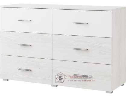 ESTEVAN, komoda se 6-ti zásuvkami, light artwood / bílá