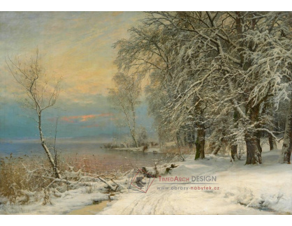 A-7264 Anders Andersen-Lundby - Zimní krajina s jeleny u jezera