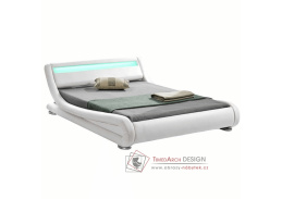FILIDA, čalouněná postel s RGB LED osvětlením 160x200cm, ekokůže bílá