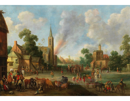 DDSO-1716 Joost Cornelisz Droochsloot - Vojáci na koních u vstupu do města