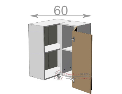 horní rohová skříňka š.60, v.72, Kaiser BK606072, bílá/bordó lesk