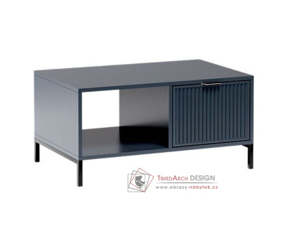 ODEON, konferenční stolek se zásuvkou 90x58cm, černá / indigo