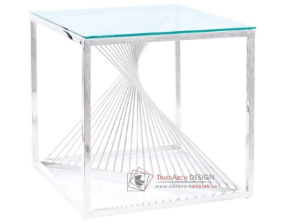 FLAME B, konferenční stolek 55x55cm, nerez stříbrná / sklo