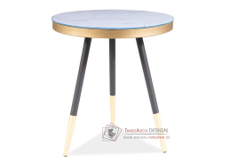VEGA C, konferenční stolek pr. 45cm, černá + zlatá / sklo s efektem mramoru