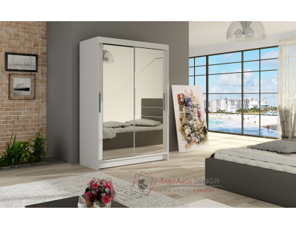 MIKADO VII, šatní skříň s posuvnými dveřmi 120cm, bílá / zrcadla
