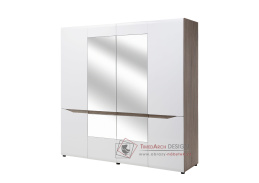LIONEL LI 10, šatní skřín 199cm 4-dveřová, dub sonoma truflový / bílý lesk / zrcadla