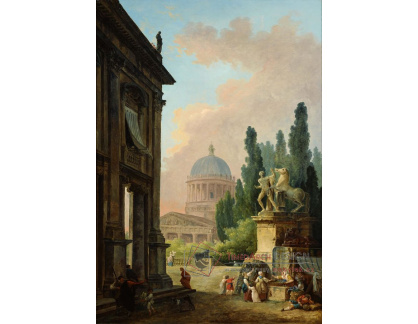 SO XVII-485 Hubert Robert - Pohled na Monte Cavallo s kostelem v Římě