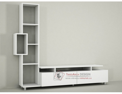 TULIP, televizní stolek 2-dveřový s regálem, bílá