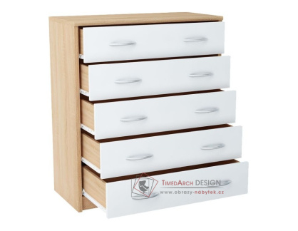 AGNES / HIT, komoda s 5-ti zásuvkami, dub sonoma / bílá