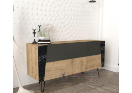 FALATEL, konzolový stolek - komoda 3-dveřová, sapphire / antracit / marble