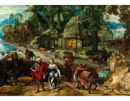 D-9570 Marten van Valckenborch - Vesnička na zalesněné mýtině s Jacobem a Rachel