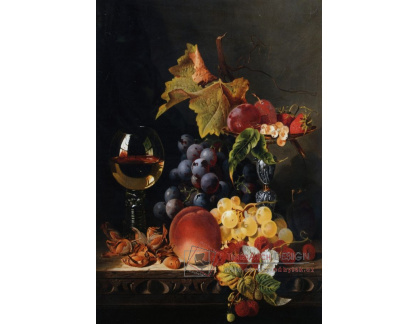 VZ157 Edward Ladell - Zátiší z ovoce a růží na římse