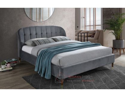 LIGURIA VELVET, čalouněná postel 160x200cm, látka šedá