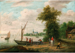 A-5459 Joseph van Bredael - Říční krajina s jezdcem a námořníky