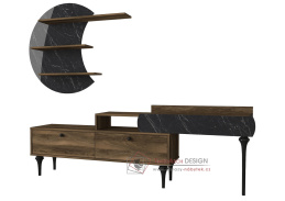 PEDRO, televizní stolek 2-dveřový s policemi, ořech / marble