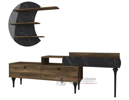 PEDRO, televizní stolek 2-dveřový s policemi, ořech / marble