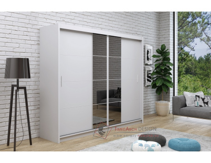 FAUSTA 2, šatní skříň s posuvnými dveřmi 250cm, bílá / zrcadlo grafit