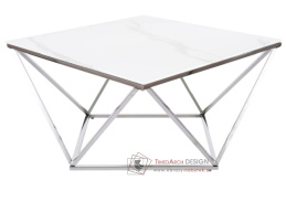 SILVER A II, konferenční stolek 80x80cm, nerez / sklo s efektem bílého mramoru