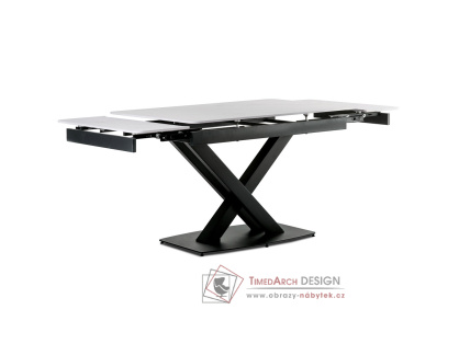HT-450M BK, jídelní stůl rozkládací 120+30+30x80cm, černý lak / bílý mramor