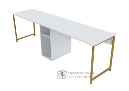 TWIN STUDY DESK, psací stůl, zlatá / bílá