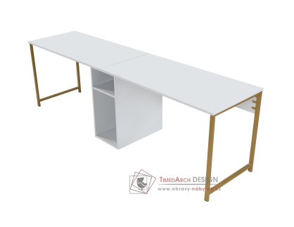 TWIN STUDY DESK, psací stůl, zlatá / bílá