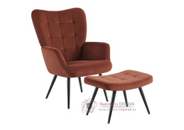 HABEN, čalouněné křeslo s podnožkou, černá / látka velvet 15 hnědá