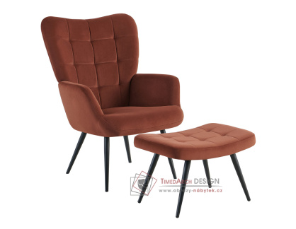 HABEN, čalouněné křeslo s podnožkou, černá / látka velvet 15 hnědá