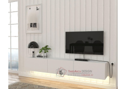 DEKARA, závěsný televizní stolek 3-dveřový s LED osvětlením, bílá