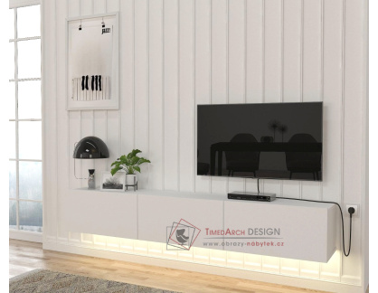 DEKARA, závěsný televizní stolek 3-dveřový s LED osvětlením, bílá