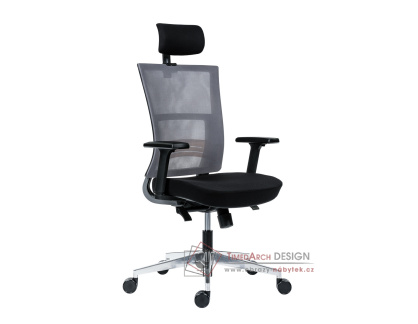 NEXT, kancelářská židle, látka černá + síťovina šedá