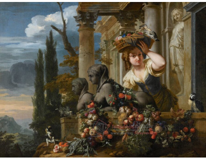 A-7014 Jan Pauwel Gillemans - Fasáda paláce s ženskou postavou a ovocným zátiším