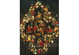 A-8501 Jan Brueghel - Květinový věnec obklopující uctívání  a čtyři evangelisty