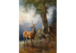 SO XVII-182 Friedrich Gauermann - Jelen u jezera Gosau s Dachsteinem na pozadí
