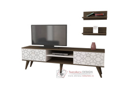 BERING, televizní stolek 2-dveřový s poličkami, ořech / bílá